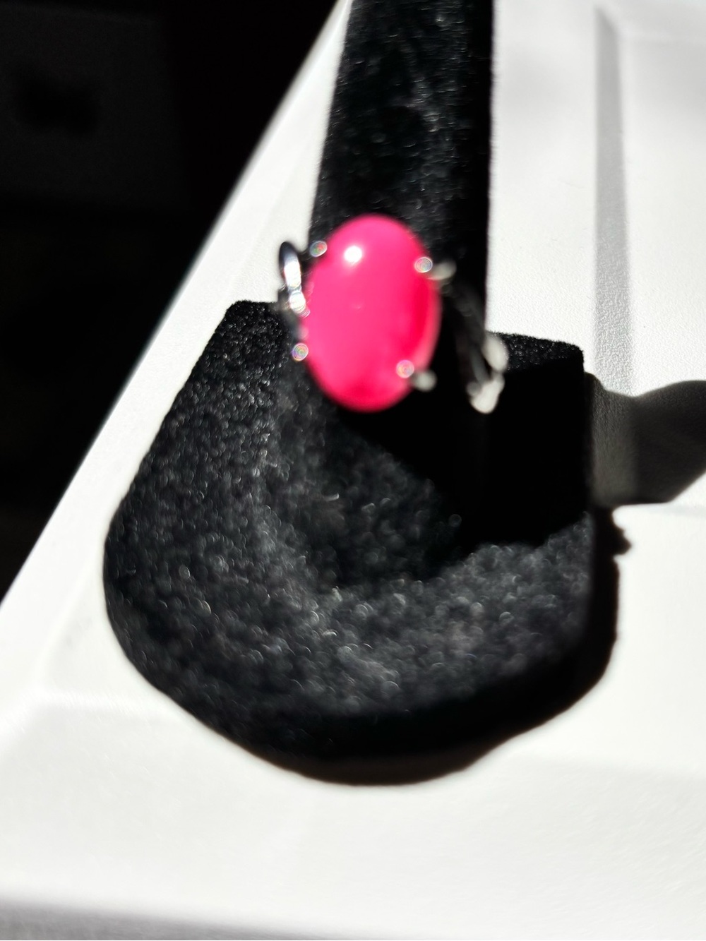 Silver Ring with Hot Pink Oval Stone      Size 7. Have 3 available